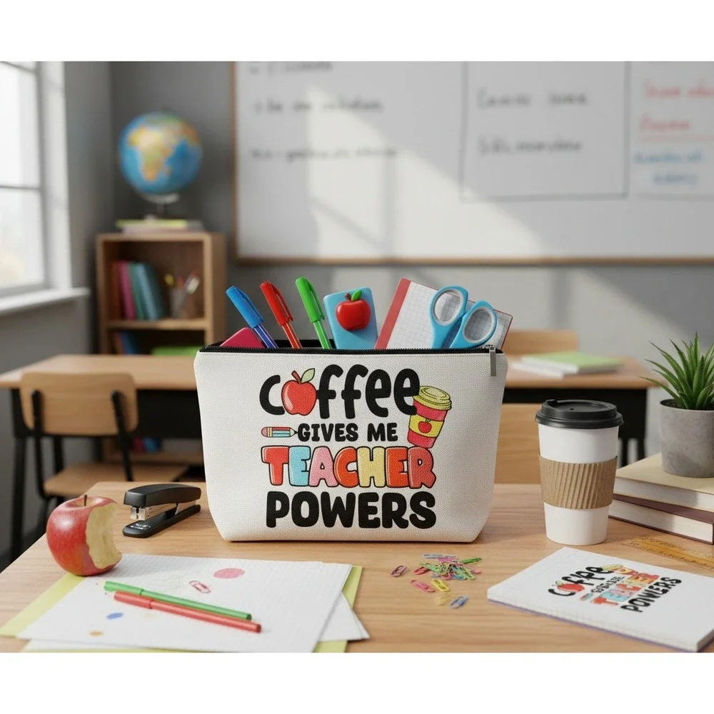 Coffee Gives Me Teacher Powers Canvas Accessories‎ Pouch